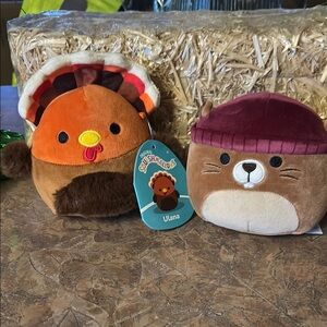 Squishmallows Ulana Turkey and Chip Beaver Set